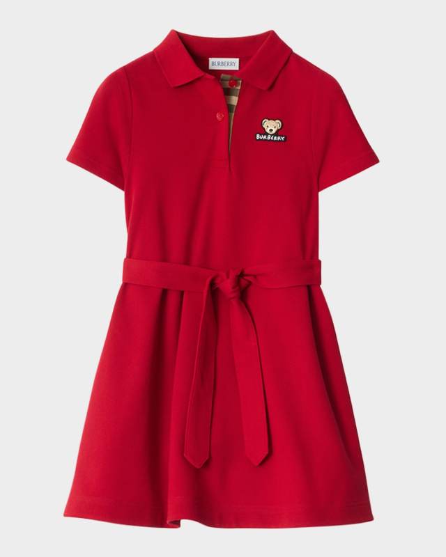 Girl's Astrid Bear Short-Sleeve Polo Dress, Size 3-14